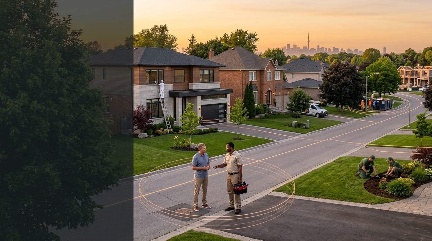 A resident speaking with a local service professional in a Toronto-area neighbourhood